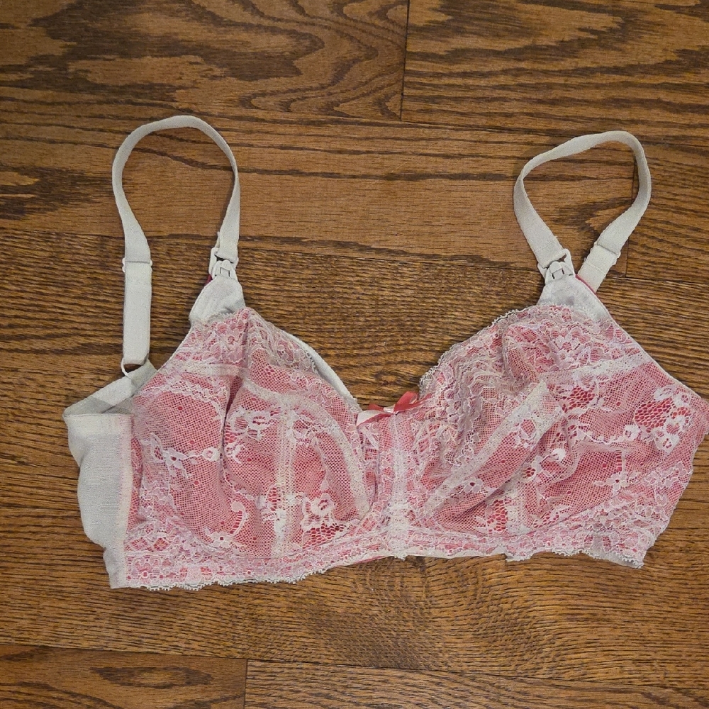 Panache - Sophie Nursing Lace Bra in Pink and White - 36E (US 36DD)